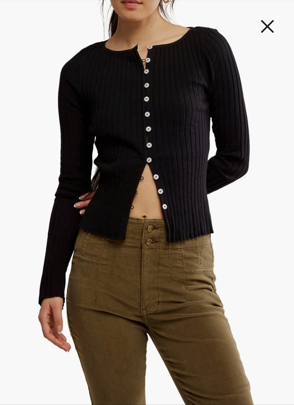 Free People Tilly Long-Sleeve Cardi Blouse Top Knit Ribbed Buttondown L